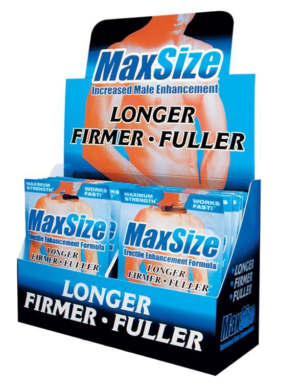 MD Science Max Size Male Enhancement 24 Piece Display showcasing packs for greater male enhancement.