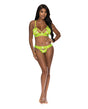 Strap-Tease Bra & Crotchless Panty Neon Yellow S M showcased on a model, featuring bold strappy design and vibrant color.