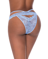 Ooh La Lace Peek-a-Boo Cheeky Panty Periwinkle S M showcasing a flirty lace design and cross-strap detail on the back.