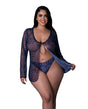 Hazy Dayz Butterfly Blacklight Top & Thong Set Queen on a model, showcasing a tie-front sheer mesh design.