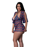 Model showcasing the Hazy Dayz Gummy Bears Blacklight Reactive Lingerie Set in vibrant colors and sheer fabric.
