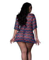 Hazy Dayz Gummy Bears Blacklight Reactive Lingerie Set sheer mesh dress displayed from the back, featuring colorful gummy bear print.