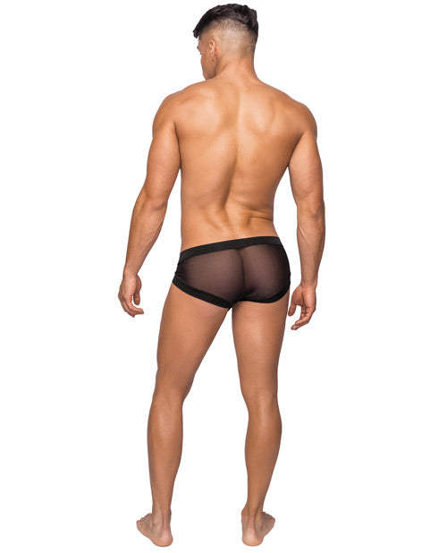 Hoser Stretch Mesh Micro Mini Short Black MD showcased from the back on a male model, highlighting its daring and comfortable design.