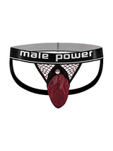 Cock Pit Cock Ring Jock Burgundy S/M featuring a bold fishnet design and removable pouch from Male Power.