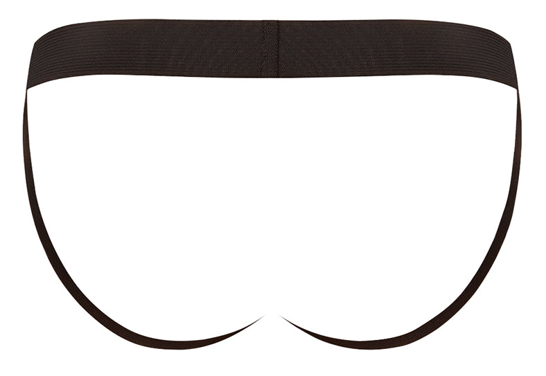Male Power Satin Lycra Jock Strap Black Small Medium rear view with elastic straps