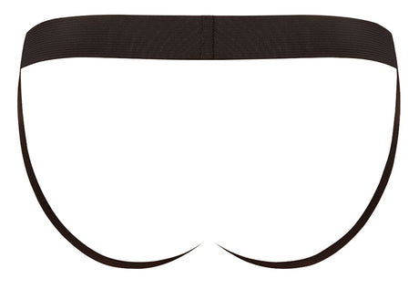 Male Power Satin Lycra Jock Strap Black Small Medium rear view with elastic straps