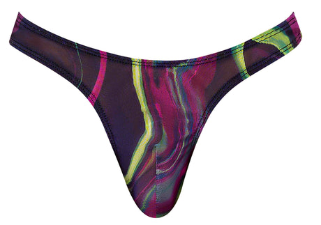 Male Power Galactic Print Bong Thong L/XL featuring a bold cosmos design in multi-color sheer fabric.