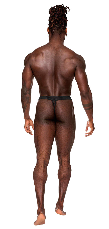 Male Power Heart Breaker Micro V Thong Black S M worn by a model from the back, showcasing the sleek design.
