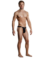 Male Power Bong Clip Thong Black L XL displayed on a model, showcasing a sleek design and comfortable fit for modern men.