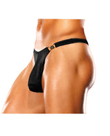 Male Power Bong Clip Thong Black L XL showcased on a fit male model, highlighting its sleek and bold design.