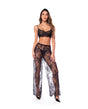 Mapale Lace Bra Wide Leg Pants & Thong Set Black