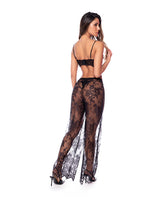 Mapale Lace Bra Wide Leg Pants Thong 3 pc Set Black - Image 2