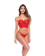 Mapale Strapless Lace Up Bustier Thong Set Red L/XL