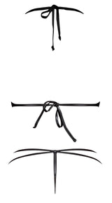 Lust Fetish Medusa Cupless Crotchless Teddy Black S/M black leather straps with tie detail for a provocative look.