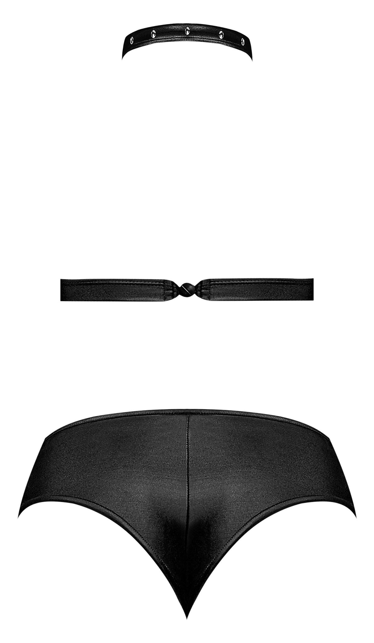 Lust Fetish Juno Black Bra and Shorts Set L/XL featuring a choker bra and matching cutout mini shorts.