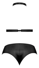 Lust Fetish Juno Black Bra and Shorts Set L/XL featuring a choker bra and matching cutout mini shorts.