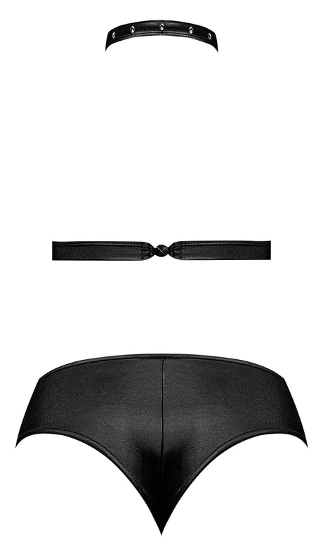 Lust Fetish Juno Black Bra and Shorts Set L/XL featuring a choker bra and matching cutout mini shorts.