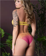 Magic Silk Seamless Boyshort Teddy Sunset Ombre in vibrant yellow and pink, showcasing a flattering back view and unique cutouts.