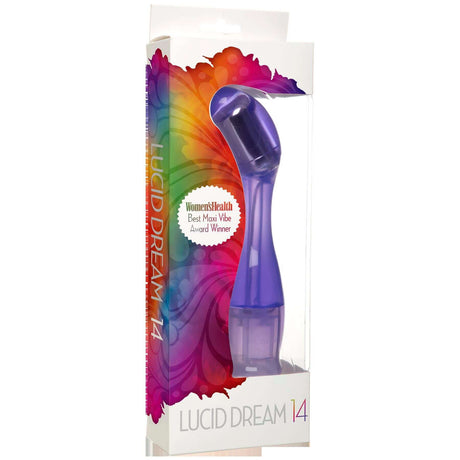 Doc Johnson Lucid Dream No 14 Purple G-Spot Vibrator in bright packaging with a twist-bottom dial for speed adjustment.