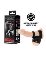 Maxtasy Performance Rings Black Set of 3 with packaging and rings showcased on display.