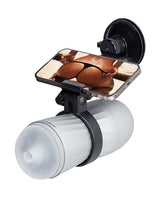 Maxtasy Suction Mount Stroker Holder Black secured with smartphone for hands-free pleasure.
