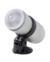 Maxtasy Suction Mount Stroker Holder Black angled view showcasing its flexible design and strong suction base.