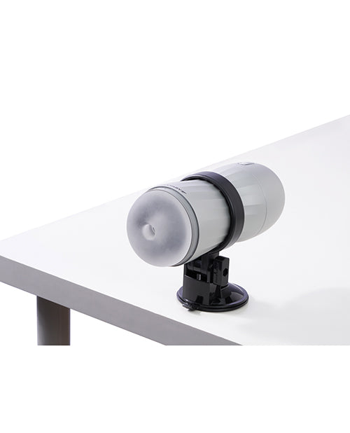 Maxtasy Suction Mount Stroker Holder Black mounted securely on a smooth surface for hands-free pleasure.