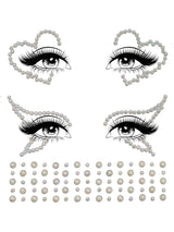 Ayla Adhesive Glow in the Dark Face Jewels featuring rhinestones in heart and eye designs, perfect for sparkle and glow.