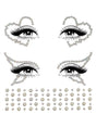 Ayla Adhesive Glow in the Dark Face Jewels featuring rhinestones in heart and eye designs, perfect for sparkle and glow.