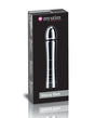 Mystim Glossy Glen e-Stim Aluminum Dildo packaging showcasing its sleek design and form.