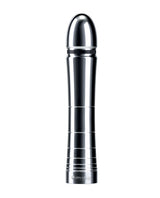 Mystim Glossy Glen e-Stim Aluminum Dildo, sleek design, polished aluminum for pleasure.
