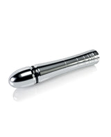 Mystim Glossy Glen e-Stim Aluminum Dildo, sleek and shiny design, perfect for intimate experiences.
