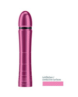 Mystim Glossy Glen e-Stim Aluminum Dildo featuring conductive surfaces for enhanced stimulation.