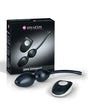 Mystim Jane Untamed Geisha Balls package with two Kegel balls and remote control on a white background.