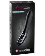 Mystim Electric Eric eStim Vibrator Black Edition Black packaging showcasing its features of vibration and E-Stim.