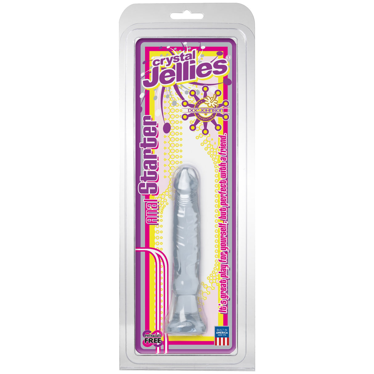 Crystal Jellies Anal Starter Plug 6 Inch Clear in packaging from Doc Johnson for first-time anal play.