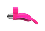 The 9's Flirt Finger Butterfly Finger Vibrator Pink shown from the side, featuring a butterfly design and silicone texture.