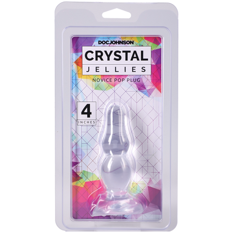 Crystal Jellies Novice Pop Plug 4 Inch Clear with colorful packaging and product details visible.