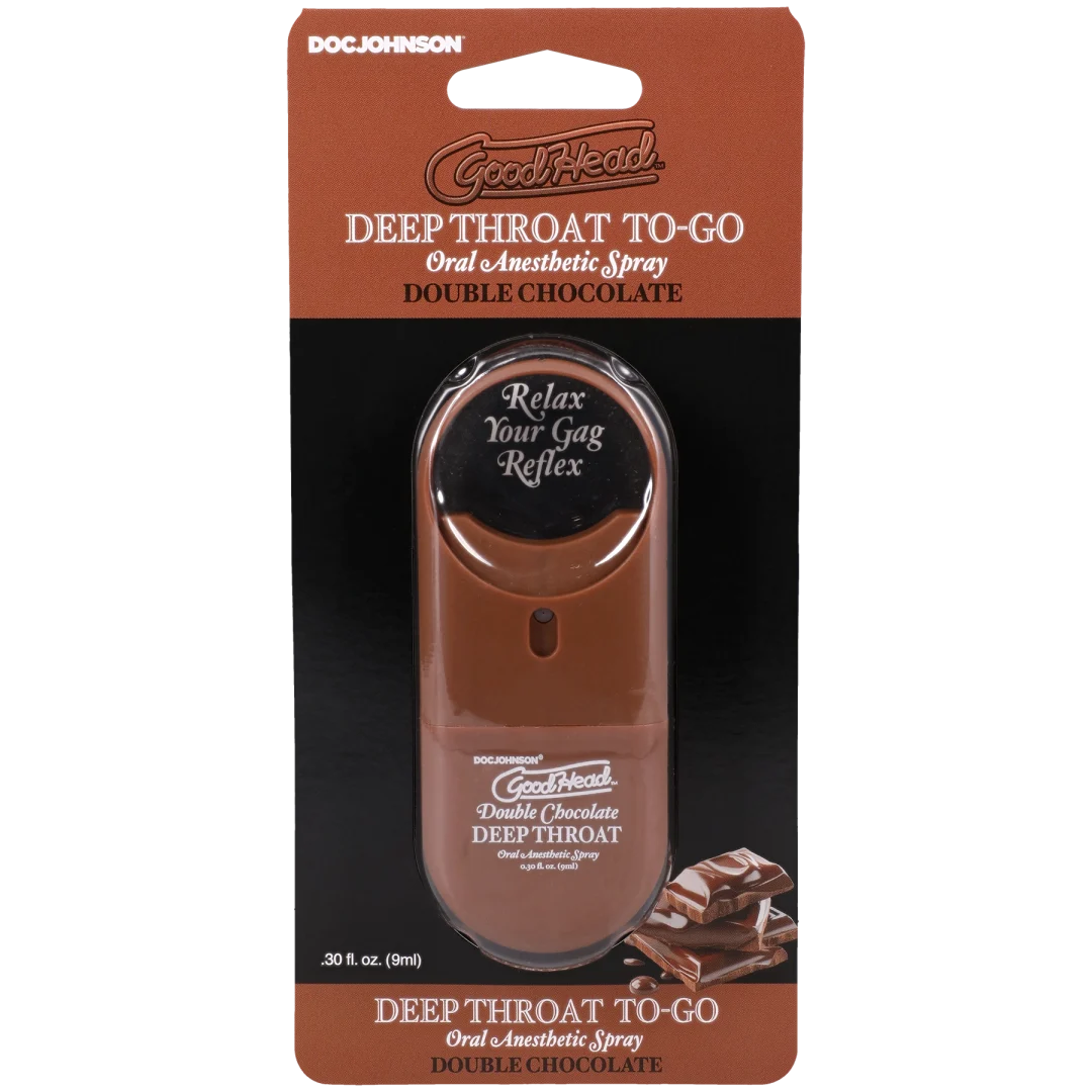Goodhead Deep Throat Spray to-Go Double Chocolate 0.3 Oz packaging featuring a mouth relaxant.
