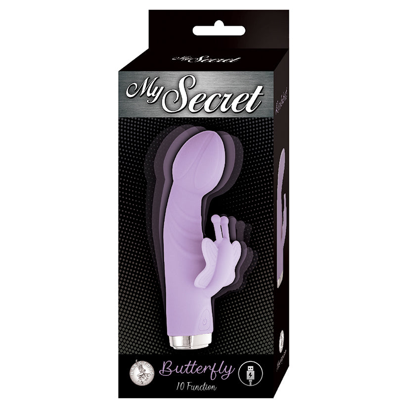 Nasstoys My Secret Butterfly Rabbit Vibrator Purple packaging showing the vibrant design and features.