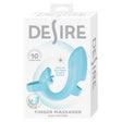 Desire Finger Massager Dual Motor Blue packaging featuring 10 functions for clitoral and G-Spot stimulation.