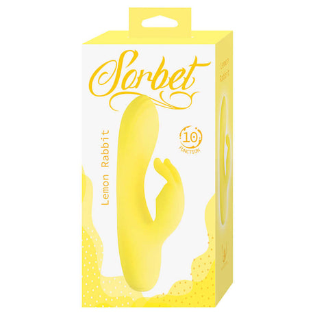 Product packaging of Sorbet Lemon Rabbit Vibrator Yellow showcasing its design and features.