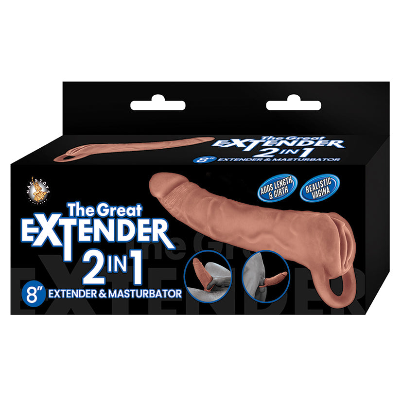 The Great Extender 2n1 Brown 8 inches, a versatile 8 inch extender and masturbator with realistic design.