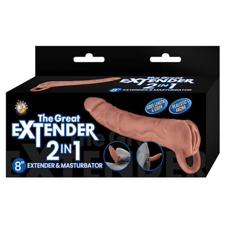 The Great Extender 2n1 Brown 8 inches, a versatile 8 inch extender and masturbator with realistic design.