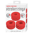 Super Stretchy Stroker Rings 3 Pack Red - three textured silicone cock rings for enhanced pleasure and stimulation.