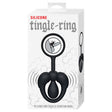 Silicone Tingle Cock & Scrotum Ring Black packaging showcasing the vibrating ring for enhanced pleasure.