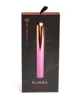 Sensuelle Aluminium Rumba Double Motor Ombre Warming Bullet packaging featuring sleek design and rose gold accents.