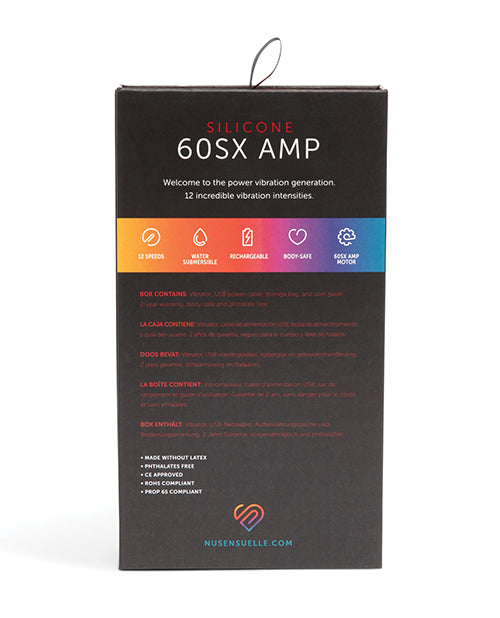 Nu Sensuelle 60SX Amp Silicone Bullet Coral packaging showcasing 12 speeds and features of the powerful vibrator.