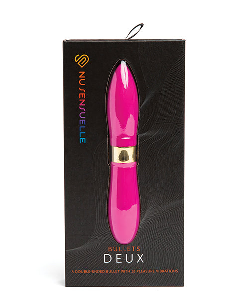Nu Sensuelle Double Ended Deux Bullet Vibrator Magenta in sleek packaging for versatile pleasure.