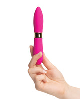 Nu Sensuelle Double Ended Deux Bullet Vibrator Magenta held in hand showcasing its sleek design.